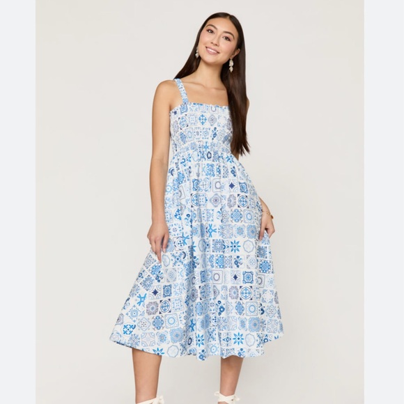francesca's blue and white dress Francesca Floral Fit & Flare Midi Dress